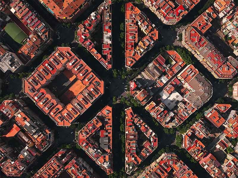 Aerial shot of European city